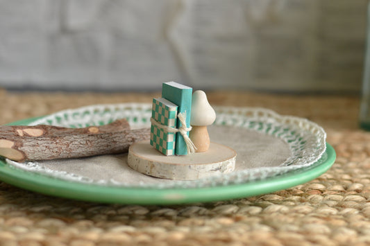 Books on a log slice