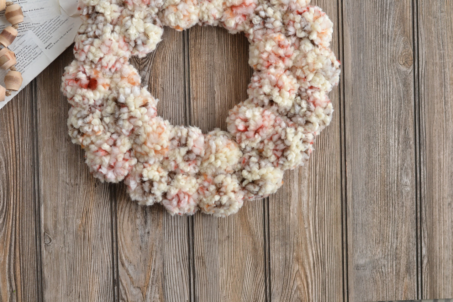 White Multicolored Pom Pom Wreath