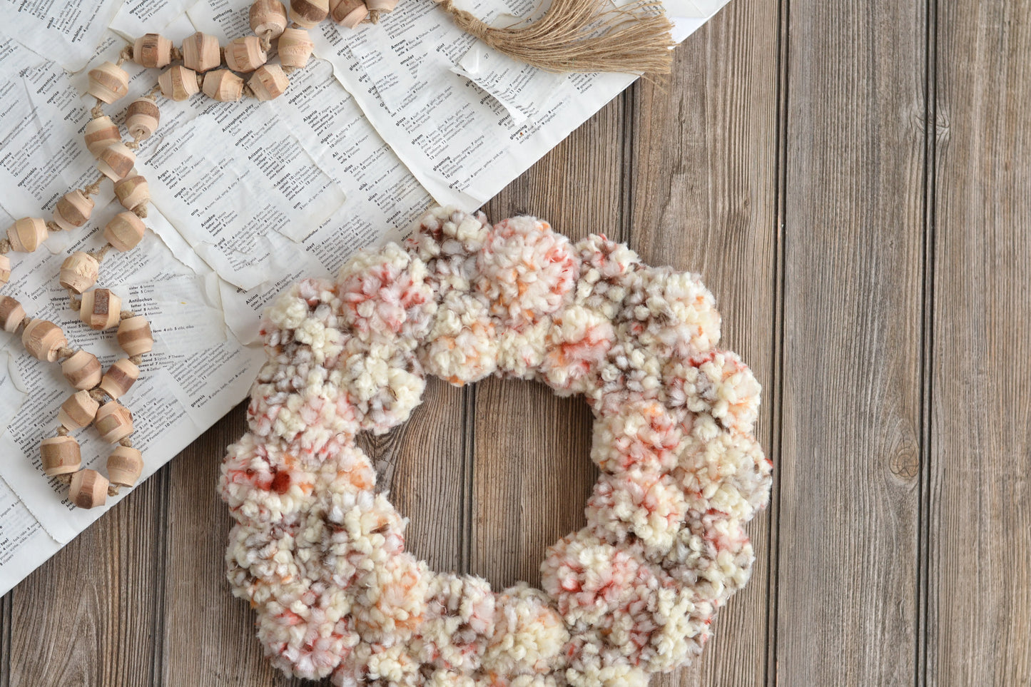 White Multicolored Pom Pom Wreath