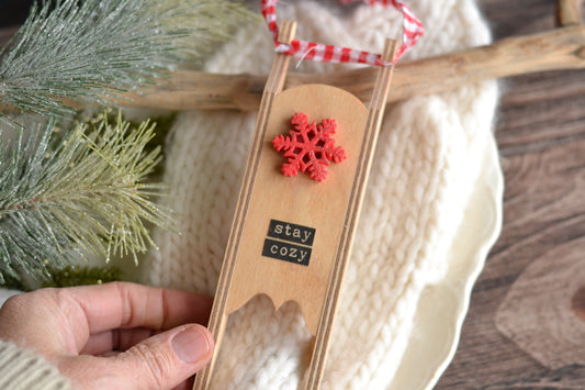 RED Snowflake Sled Ornament