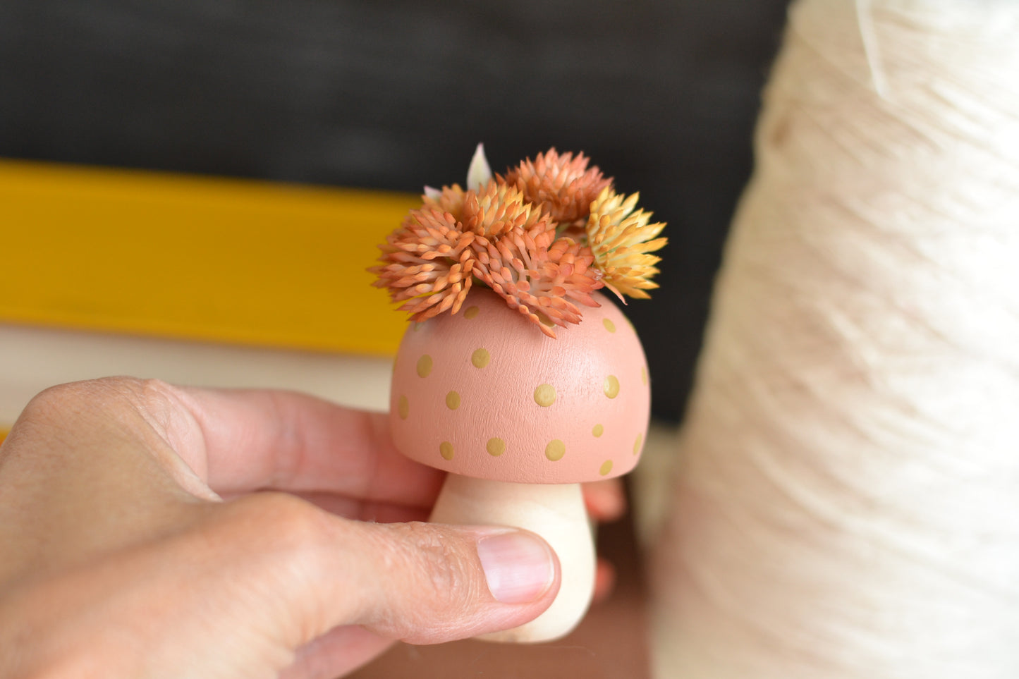 Blush Floral Wood Mushroom - F16