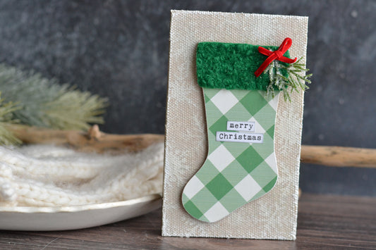 Green Plaid Stocking Sign