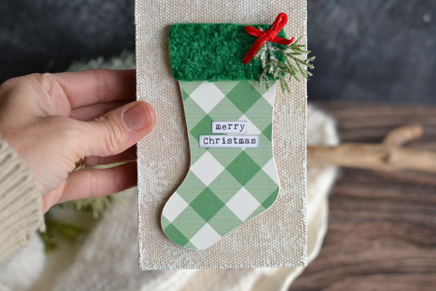 Green Plaid Stocking Sign