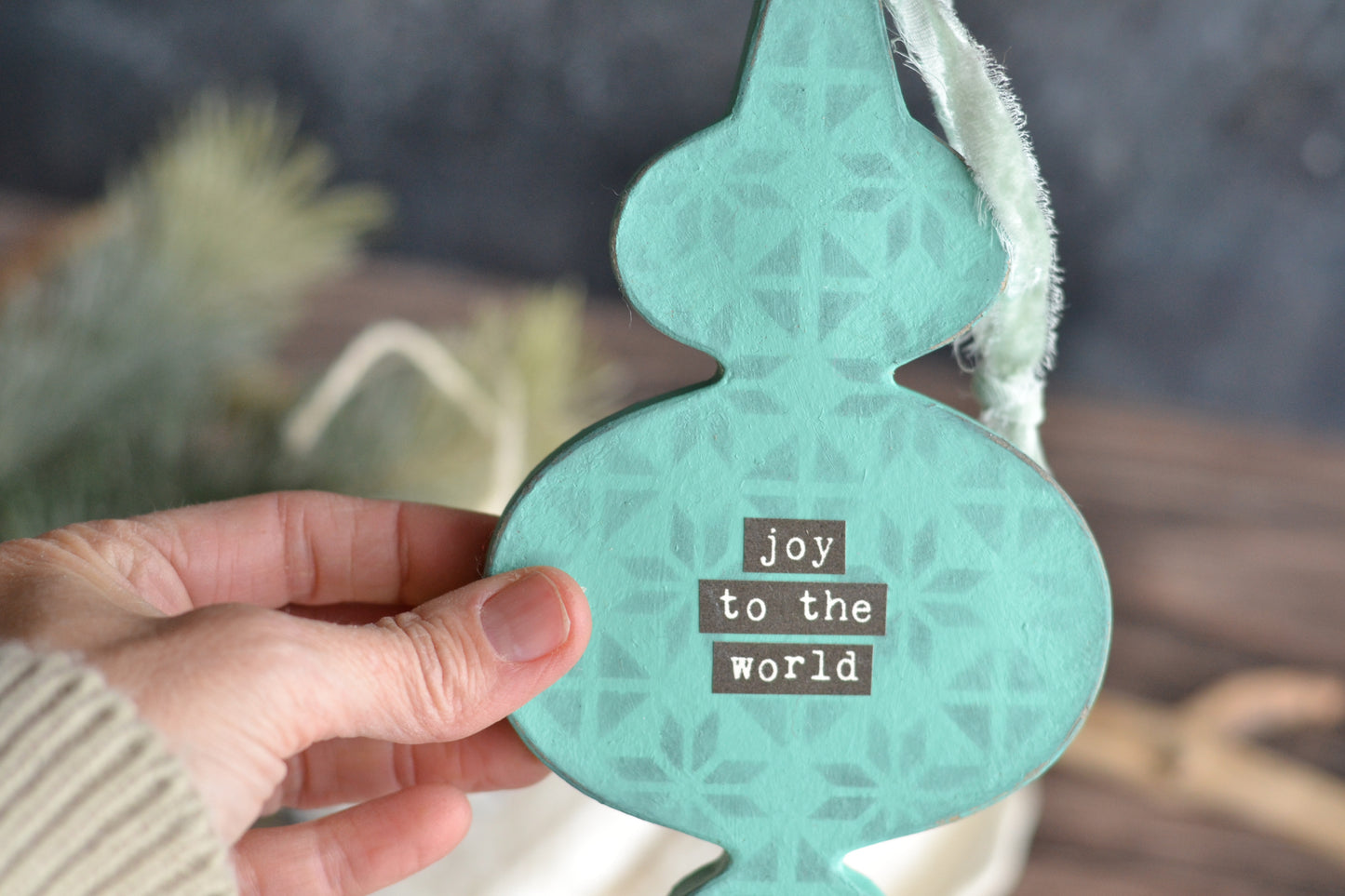 Mint 'Joy to the World' and Pom Pom Ornament SET - both included