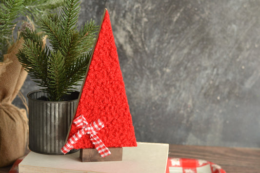 Red Boucle Tall Tree with Gingham Bow