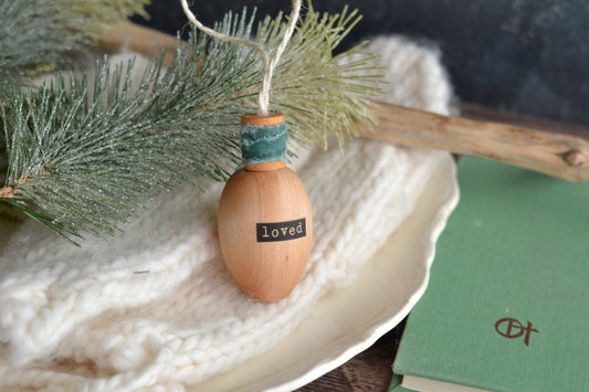 ICY BLUE VELVET Stained Wood Bulb Ornament - Loved