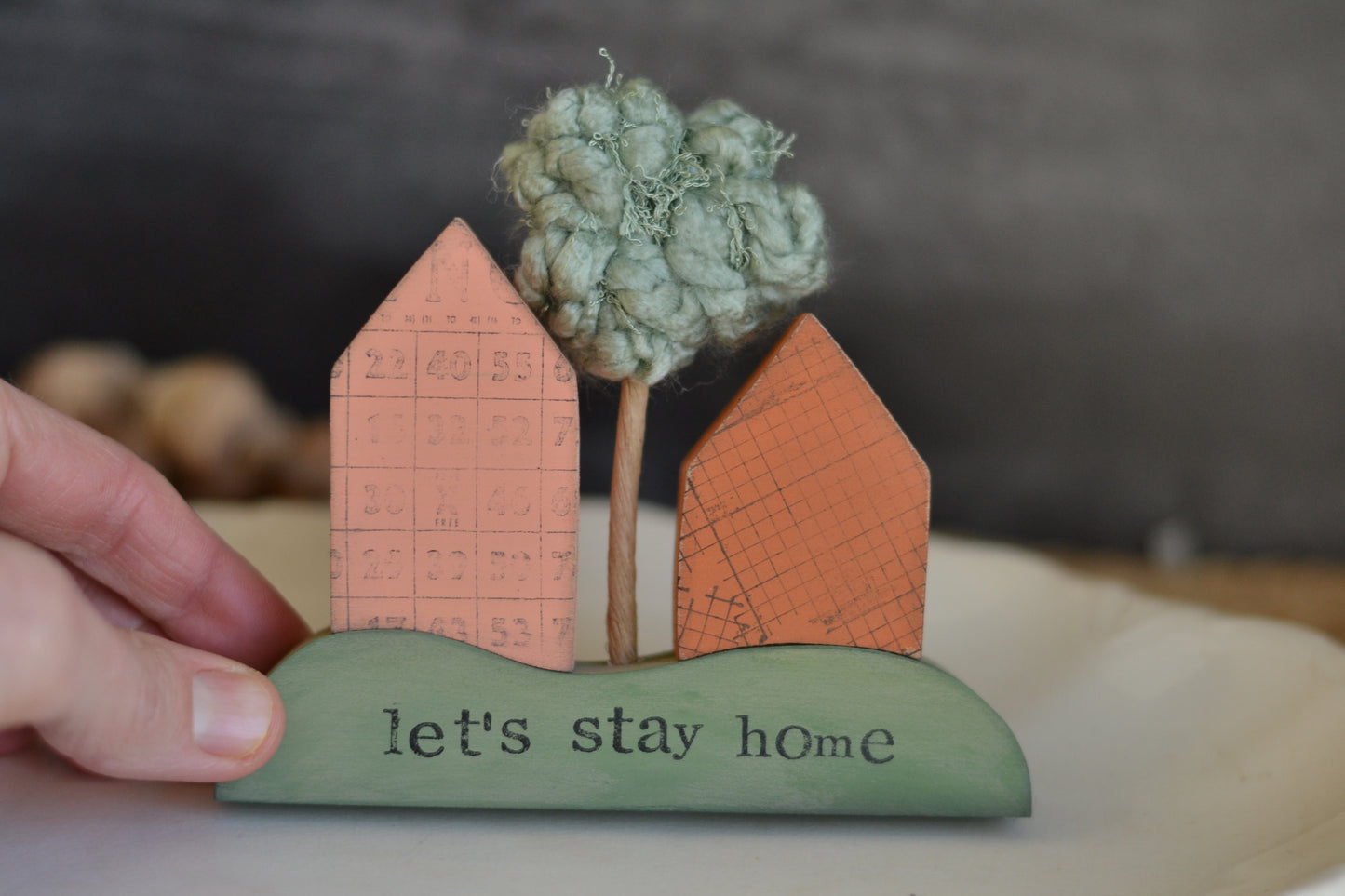 Whimsical 'Let's Stay Home' Wood Sign