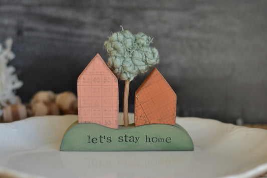 Whimsical 'Let's Stay Home' Wood Sign