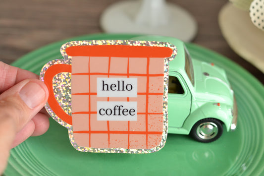 Orange Glitter Hello Coffee Cup Sticker