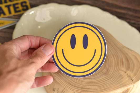Yellow and Navy Blue Smiley Face Sticker