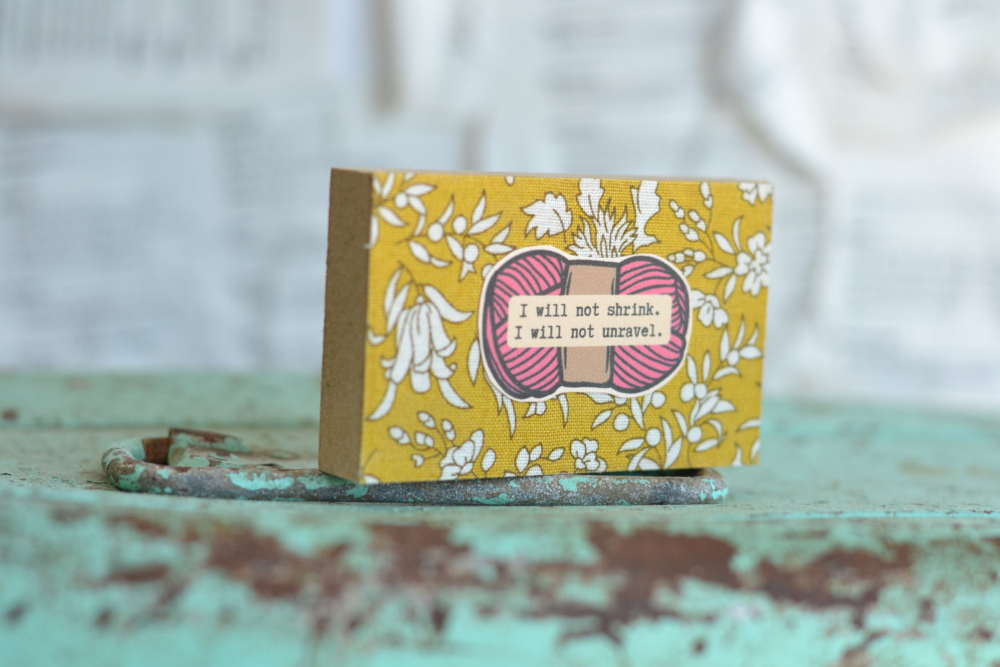 Mustard and Pink Yarn Sign