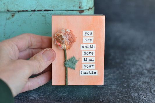 Peach Wood Sign with Fabric Flower - P12