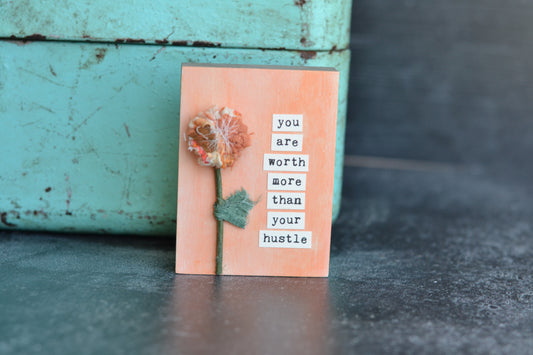 Peach Wood Sign with Fabric Flower - P12
