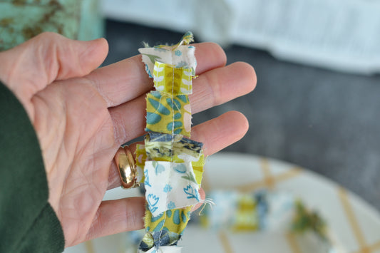 BLUES & GREENS Scrap Fabric Ribbon - 1 Yard