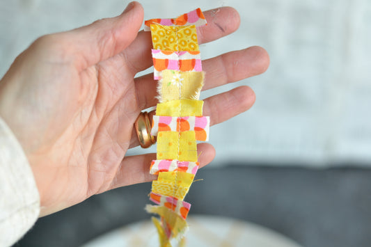 YELLOW, ORANGE PINK Scrap Fabric Ribbon - 1 Yard