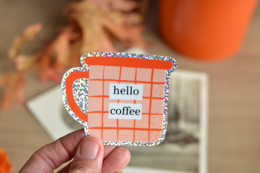 Orange Glitter Hello Coffee Cup Sticker