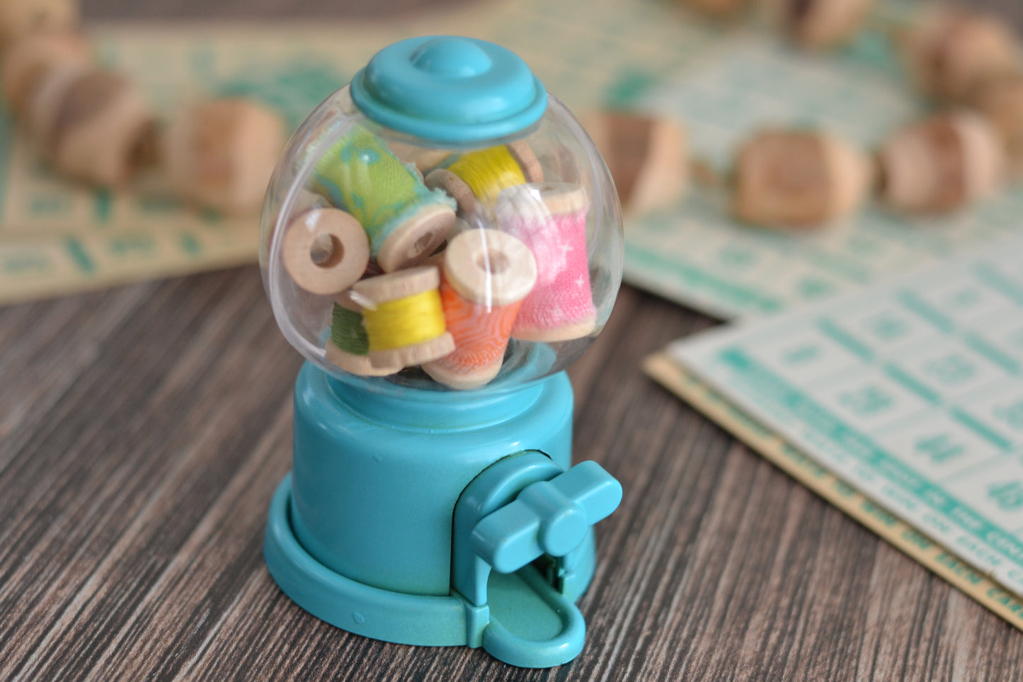 Turquoise Gum Ball Dispenser with the cutest spools