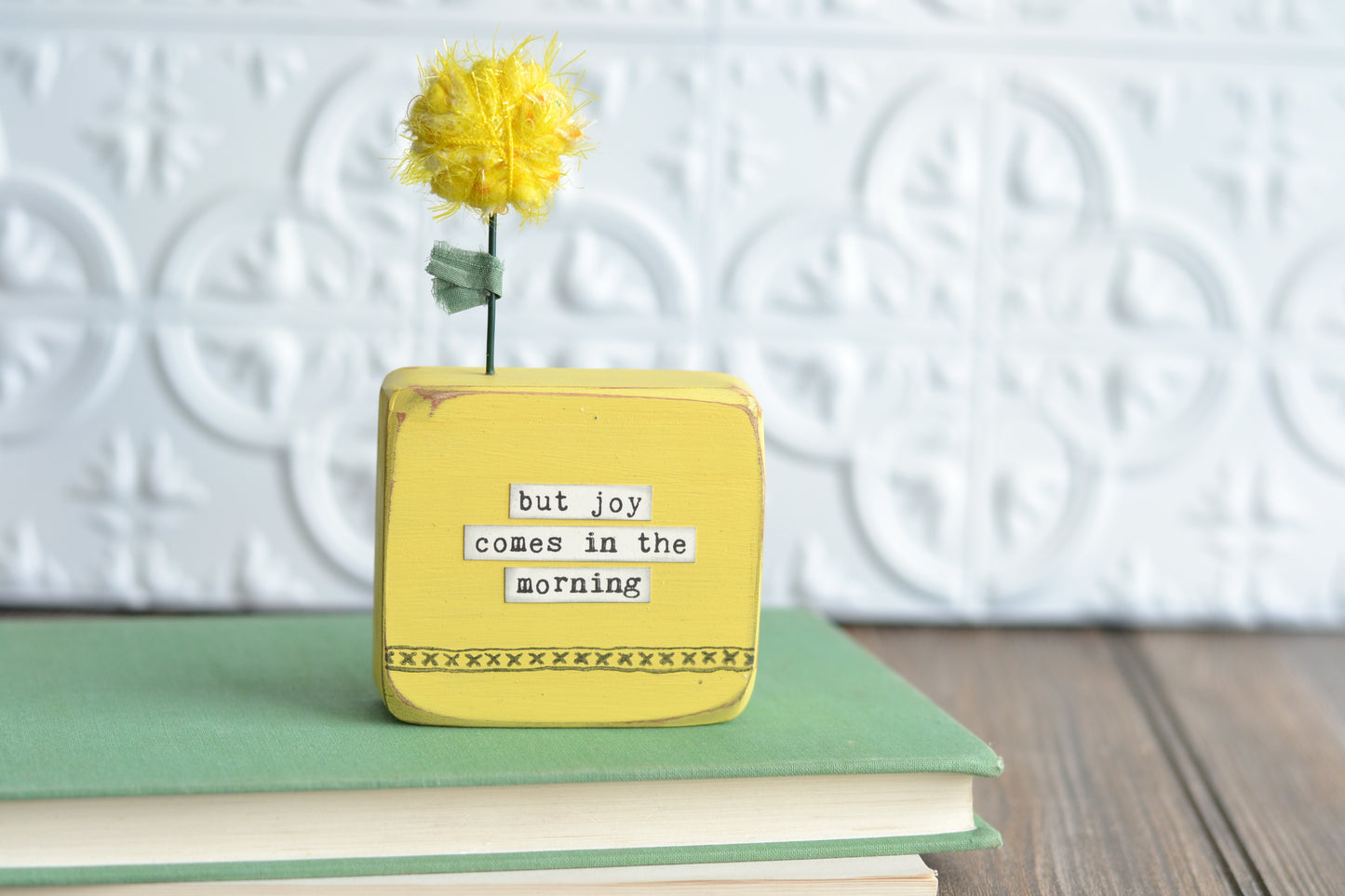 YELLOW 'but joy comes in the morning' Wood Sign