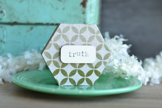 BSF Olive Sage Wood Hexagon Truth Sign