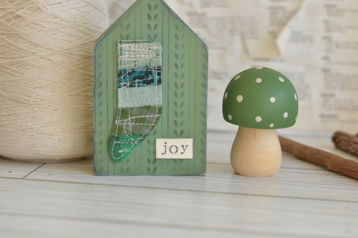 JOY Green Christmas Stocking House Sign - G32