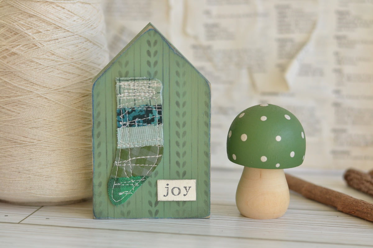 JOY Green Christmas Stocking House Sign - G32