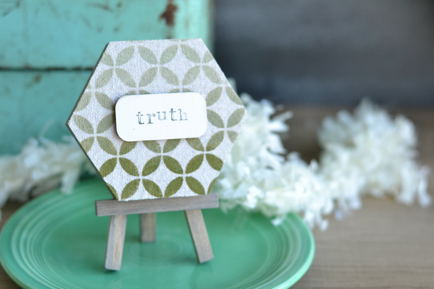 BSF Olive Sage Wood Hexagon Truth Sign
