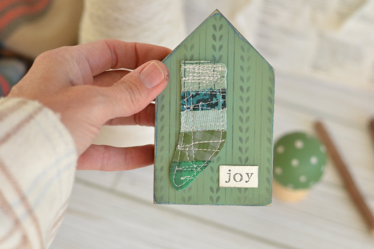 JOY Green Christmas Stocking House Sign - G32