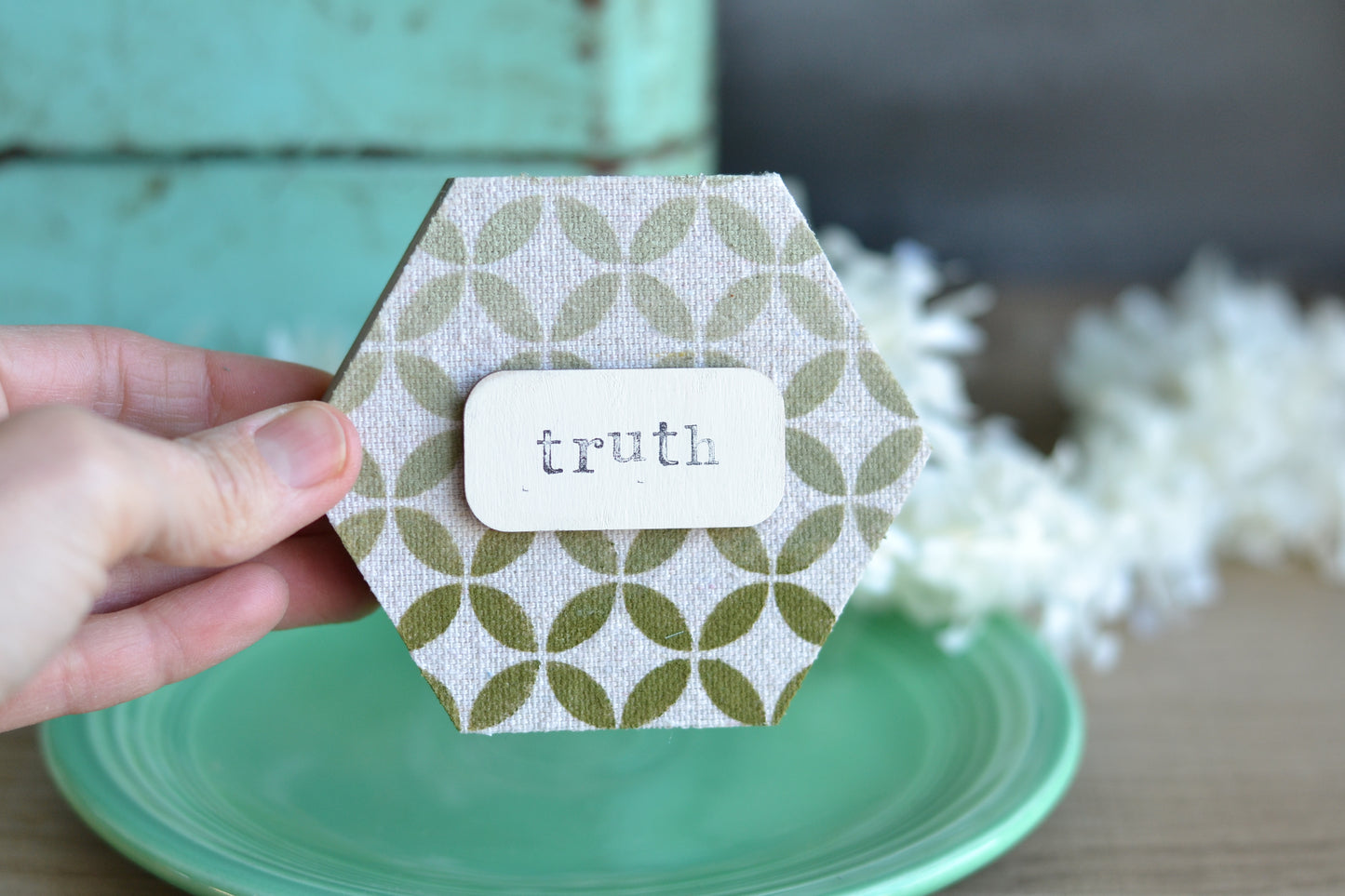 BSF Olive Sage Wood Hexagon Truth Sign