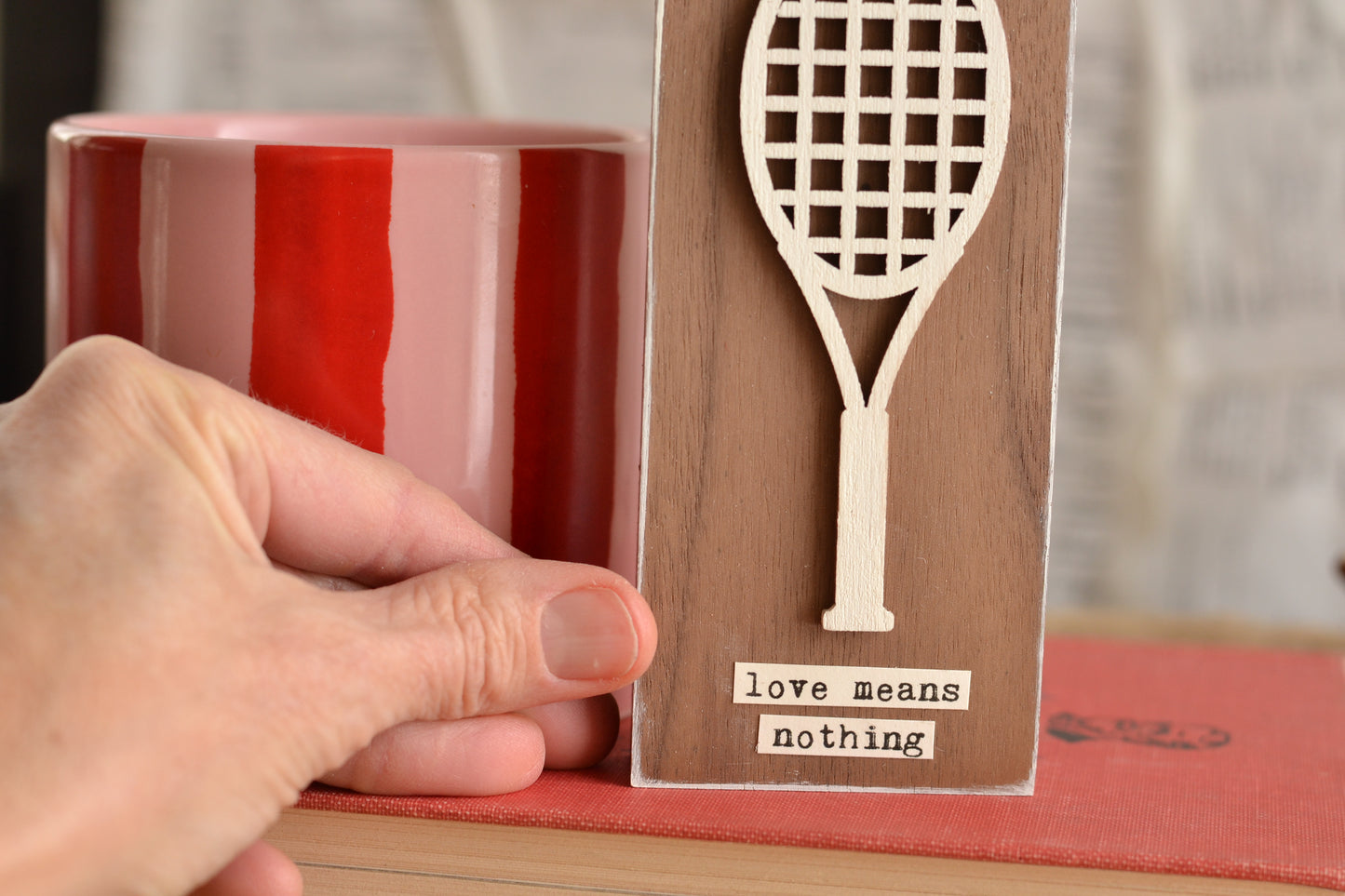 Walnut Tennis Valentines Sign - Love Means Nothing