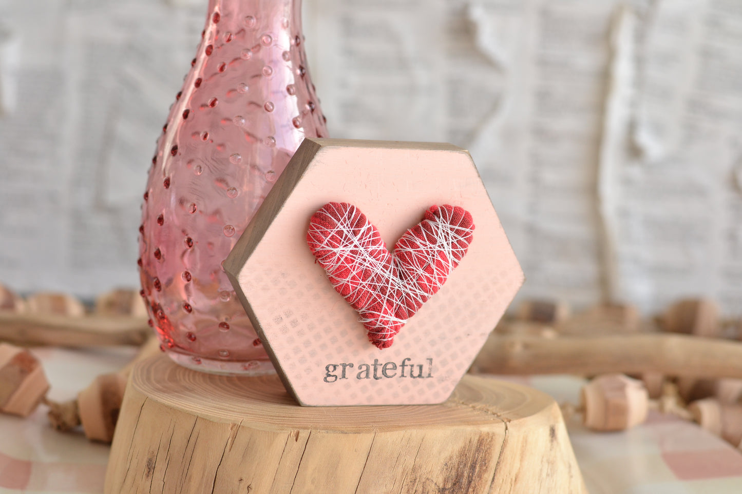 Pink and Red Gratitude Hexie Valentine's Sign