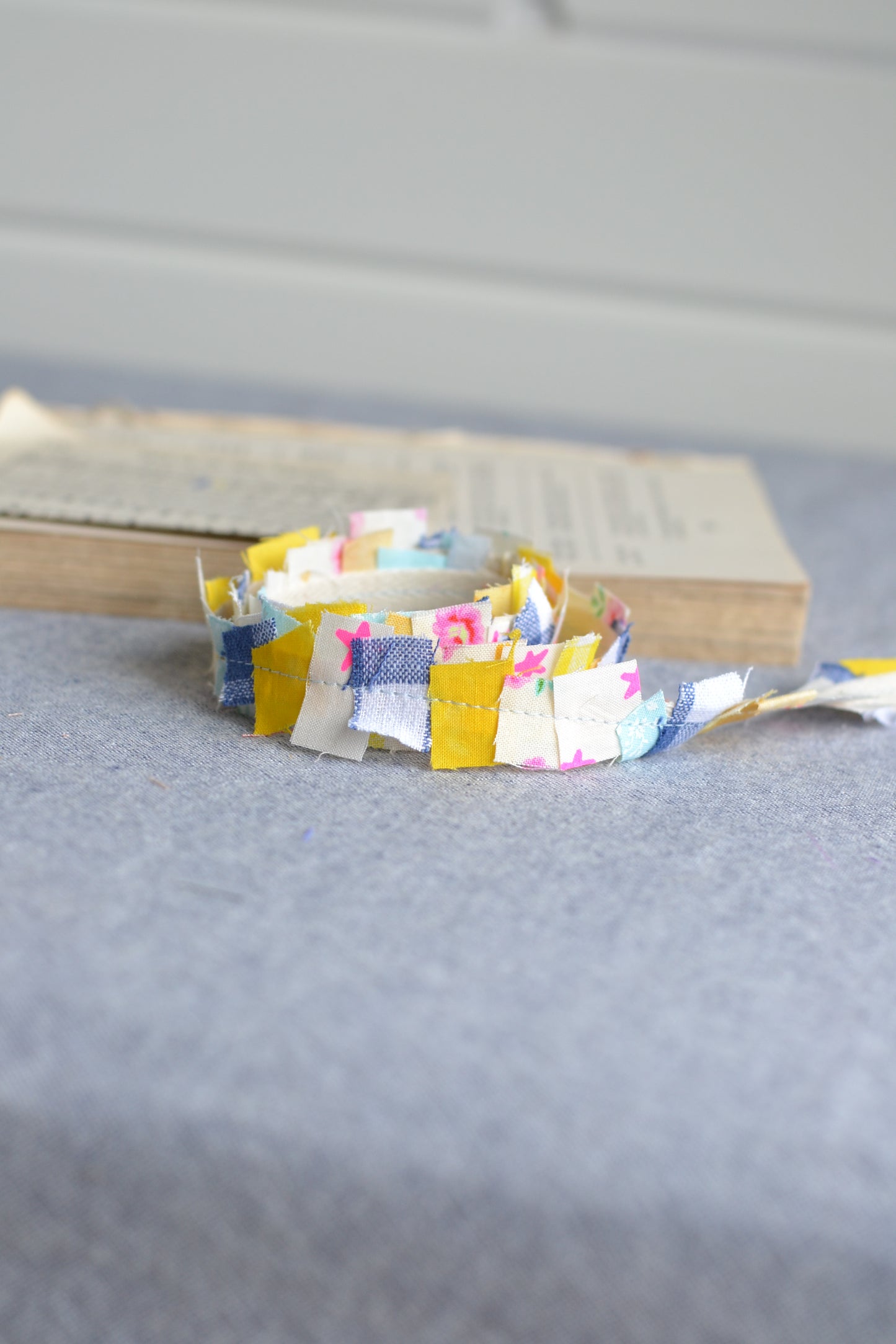 Sunshine Fabric Scrap Ribbon - Yellow, Blue, Pink - 1 Yard