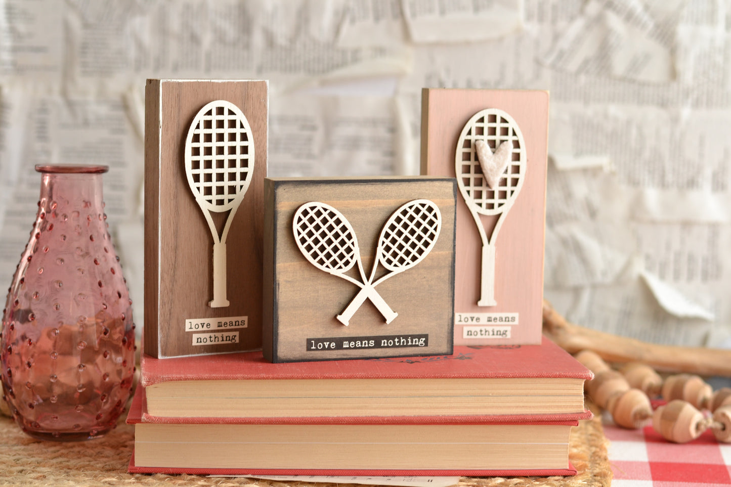 Walnut Tennis Valentines Sign - Love Means Nothing