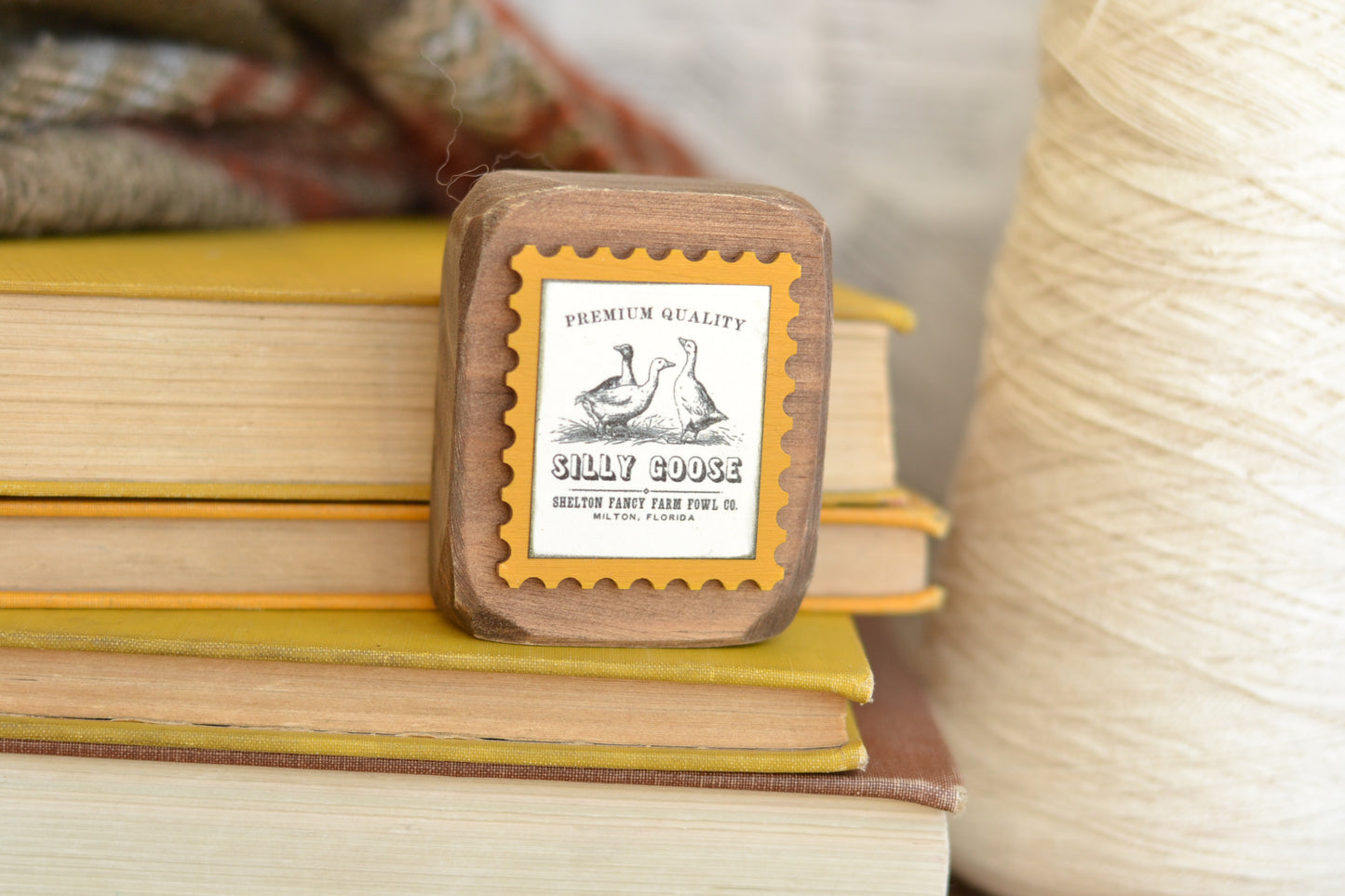 Rustic Wood Block Postage Stamp Sign - Silly Goose