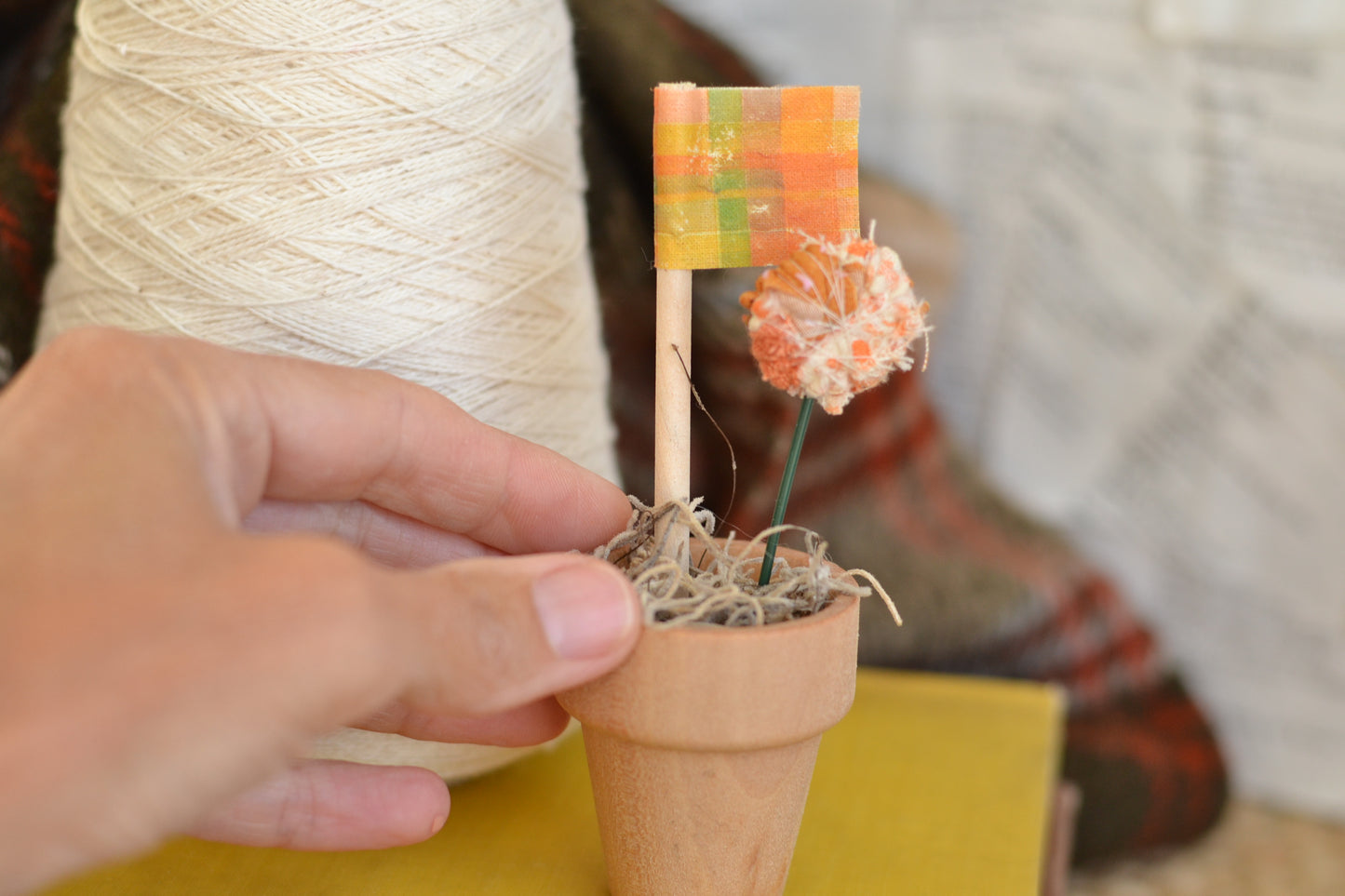 Fabric Flower and Flag Autumn Pot - F15