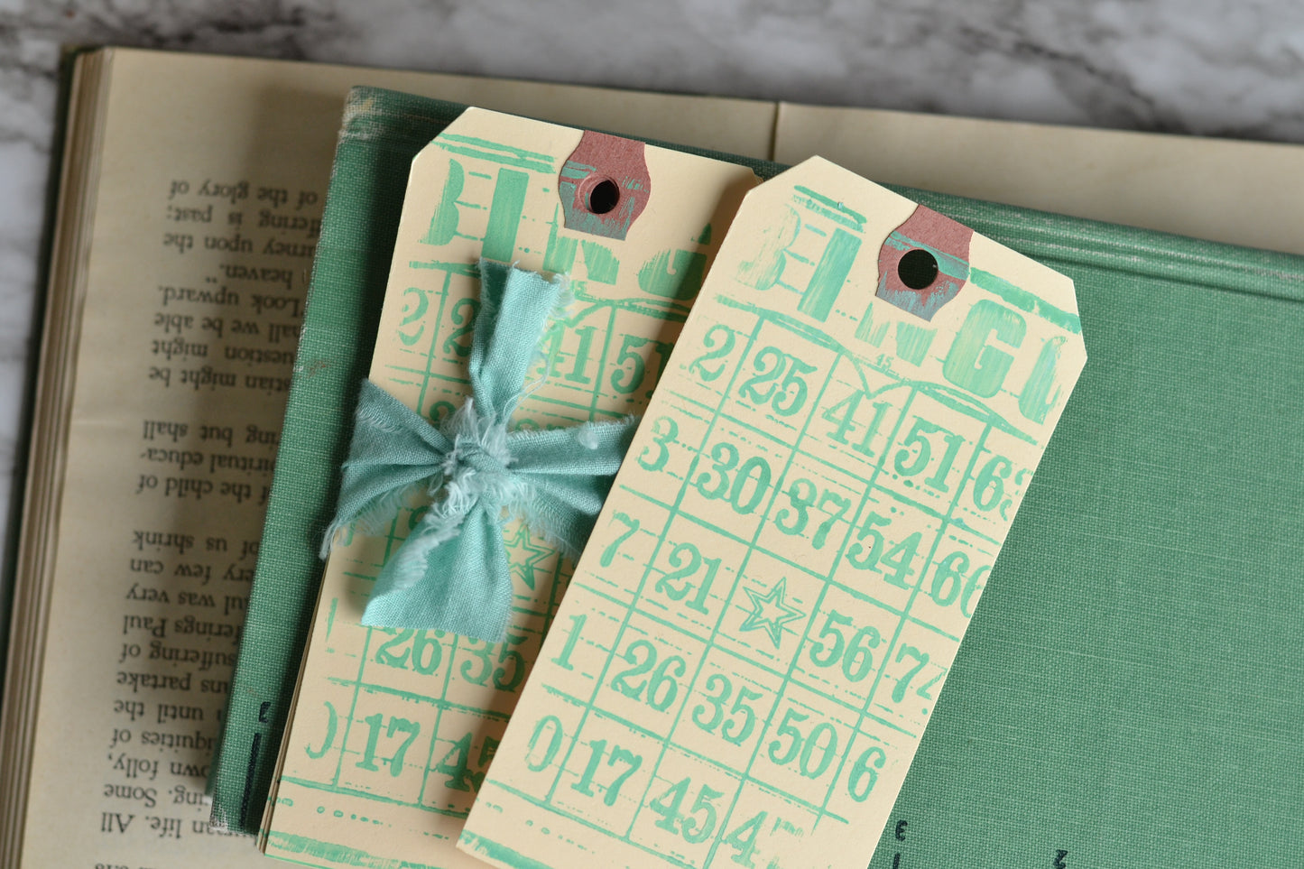Set of 10 Stamped Shipping Tags - painted bingo card
