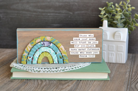 Wrapped Rainbow Wood Sign