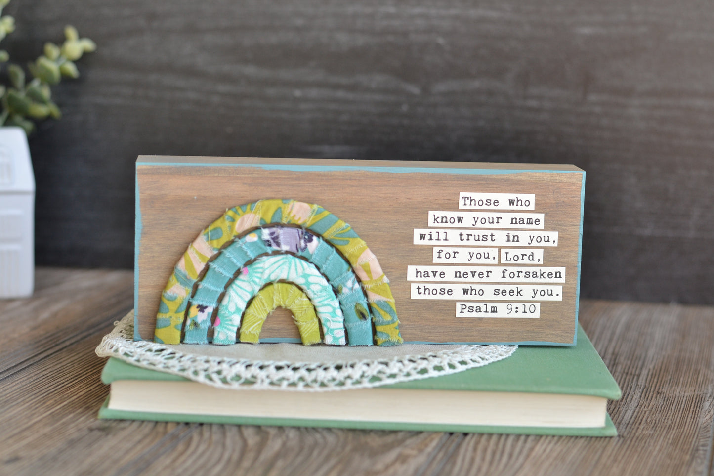 Wrapped Rainbow Wood Sign