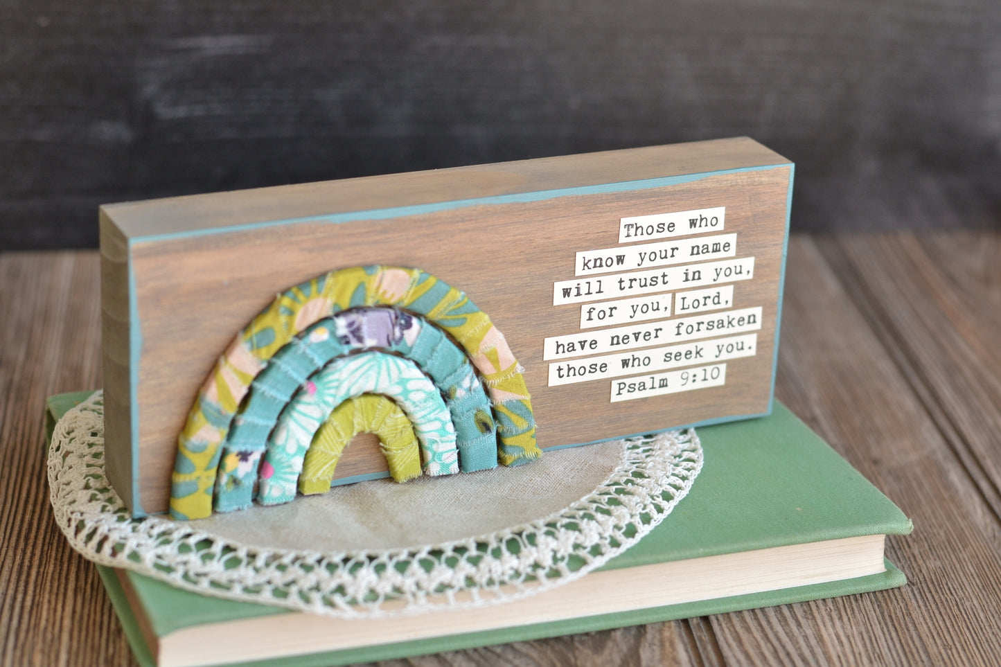 Wrapped Rainbow Wood Sign