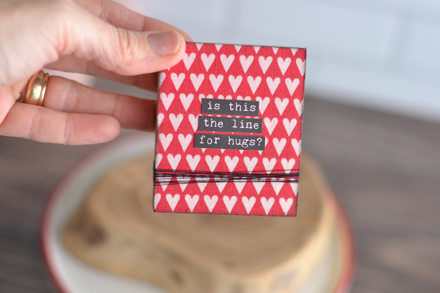 Is this the line for hugs? Red and Pink Valentines Sign