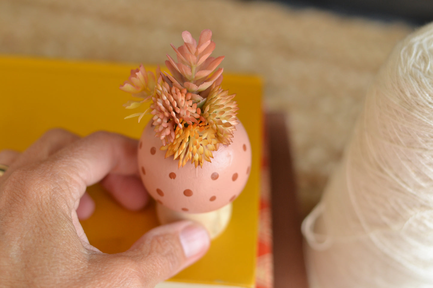 Blush Floral Wood Mushroom - F17