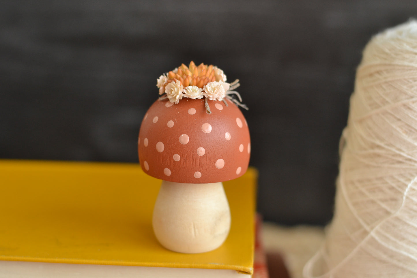 Rust Orange Floral Crown Wood Mushroom - F22