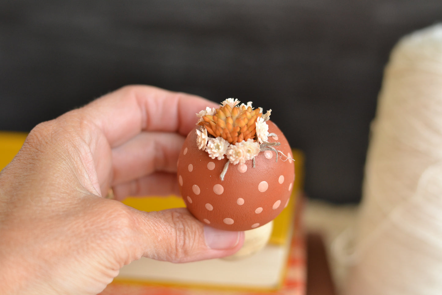 Rust Orange Floral Crown Wood Mushroom - F22