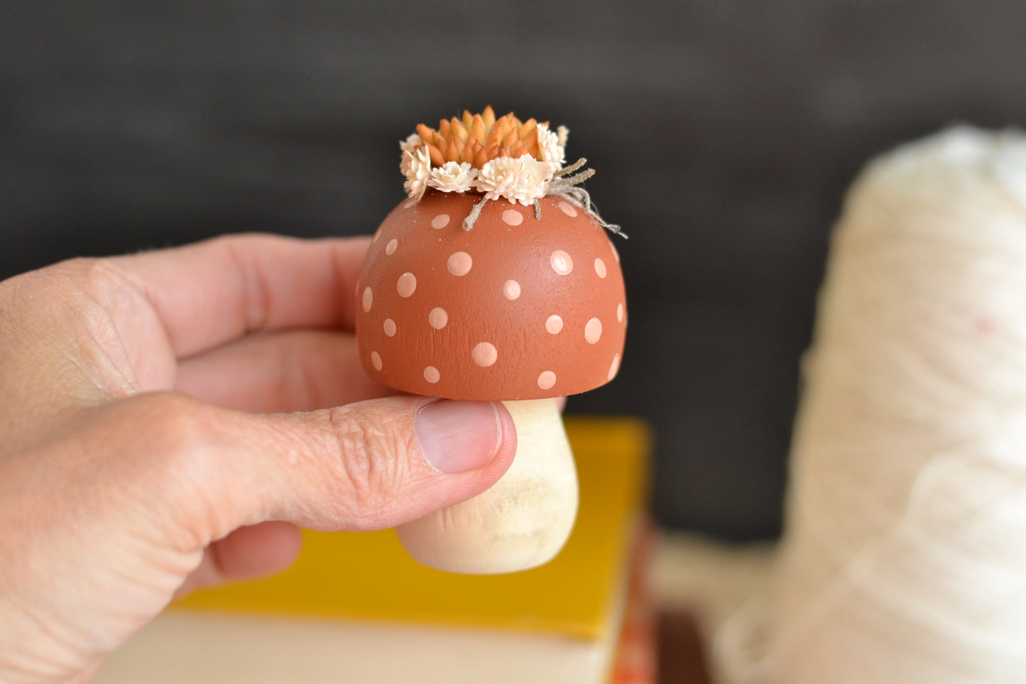 Rust Orange Floral Crown Wood Mushroom - F22