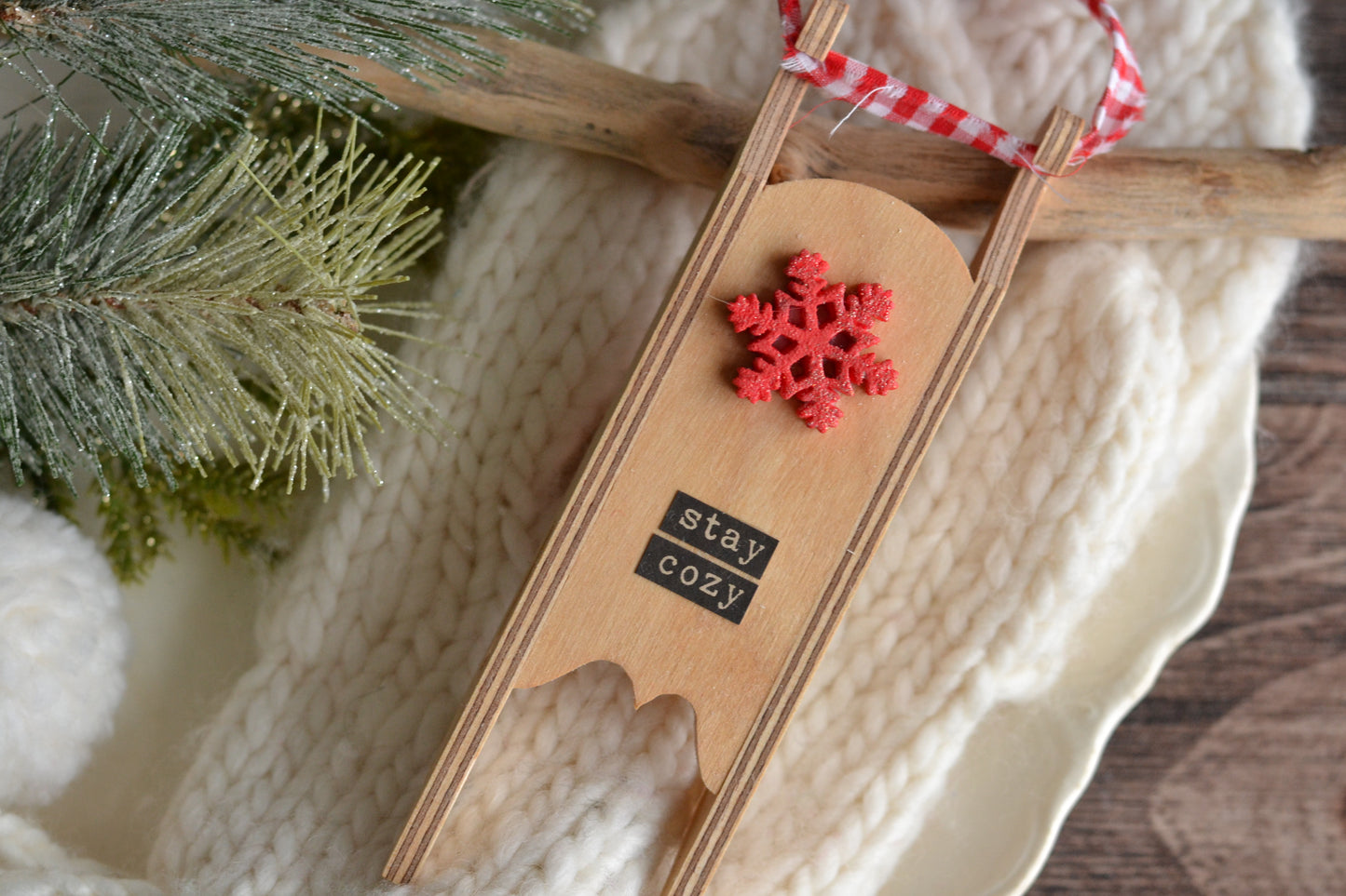 RED Snowflake Sled Ornament