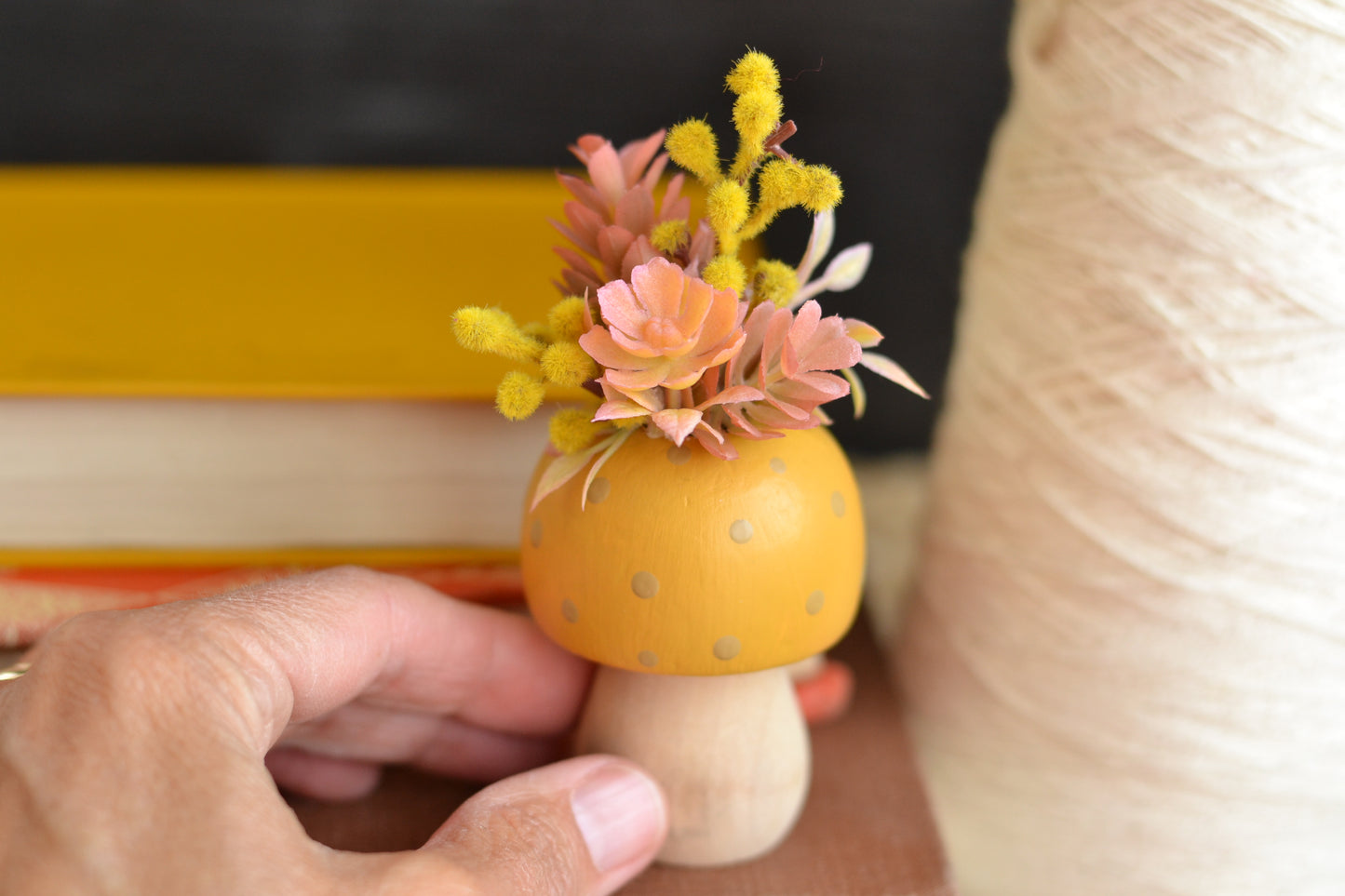 Mustard Floral Wood Mushroom - F21