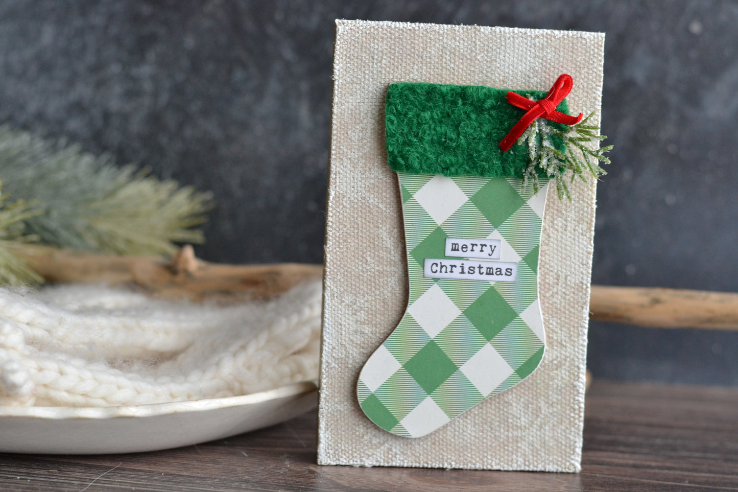 Green Plaid Stocking Sign