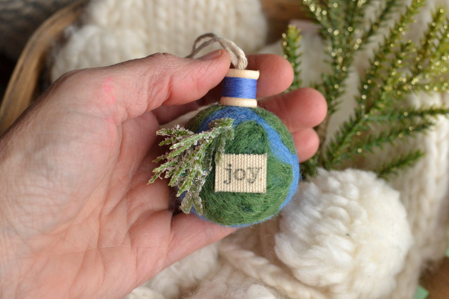 Felt Globe JOY Ornament