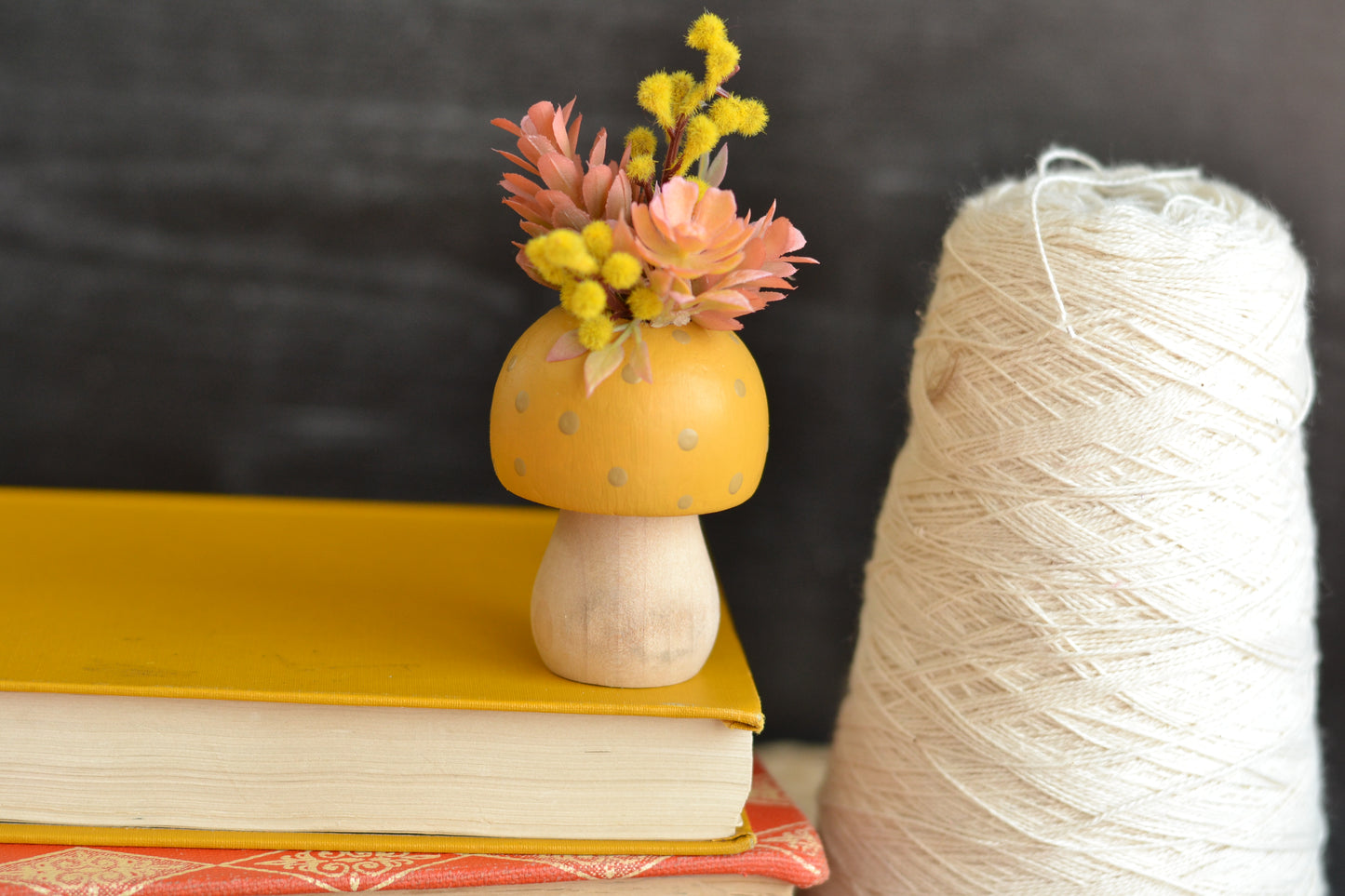 Mustard Floral Wood Mushroom - F21