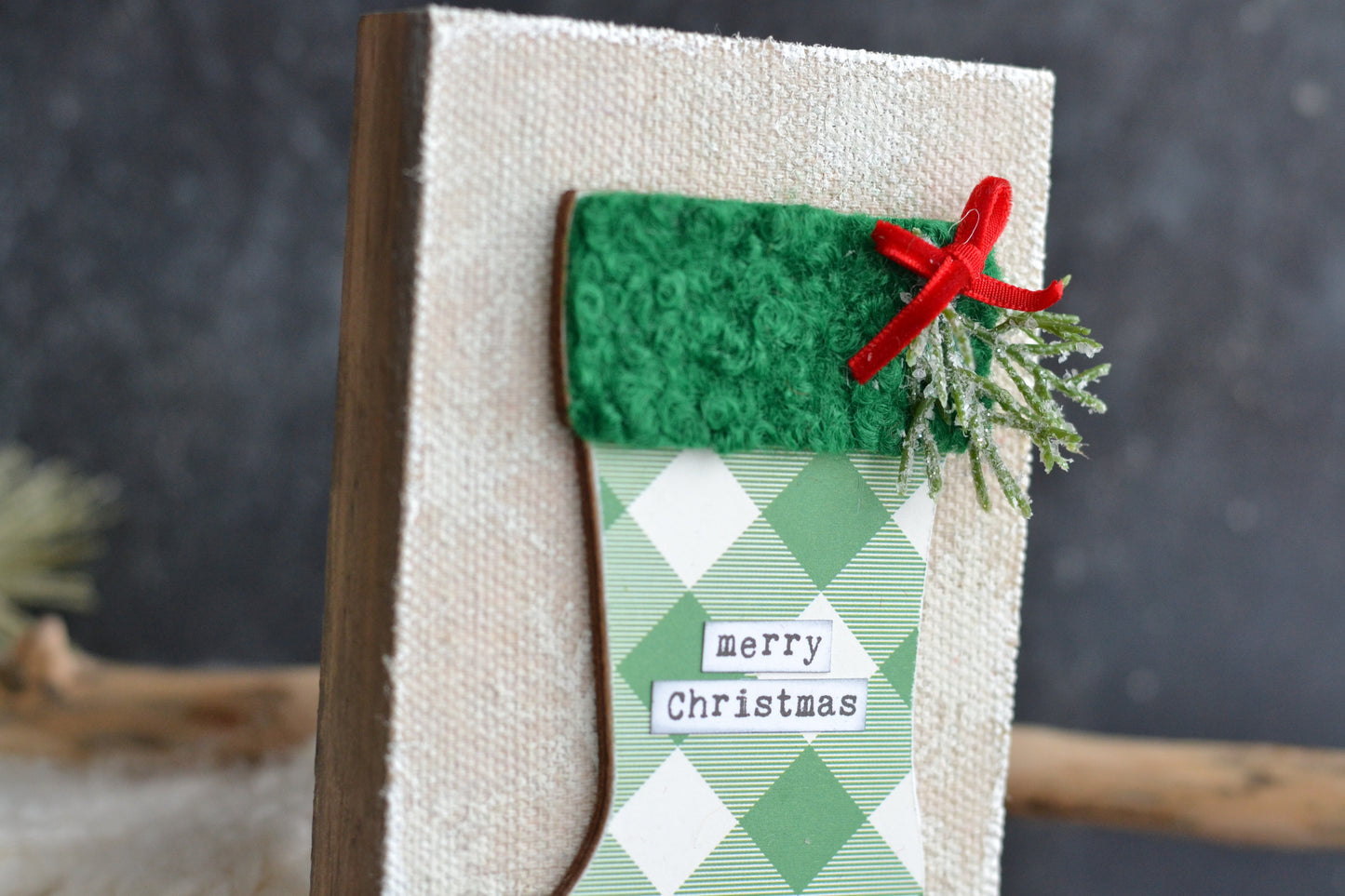 Green Plaid Stocking Sign