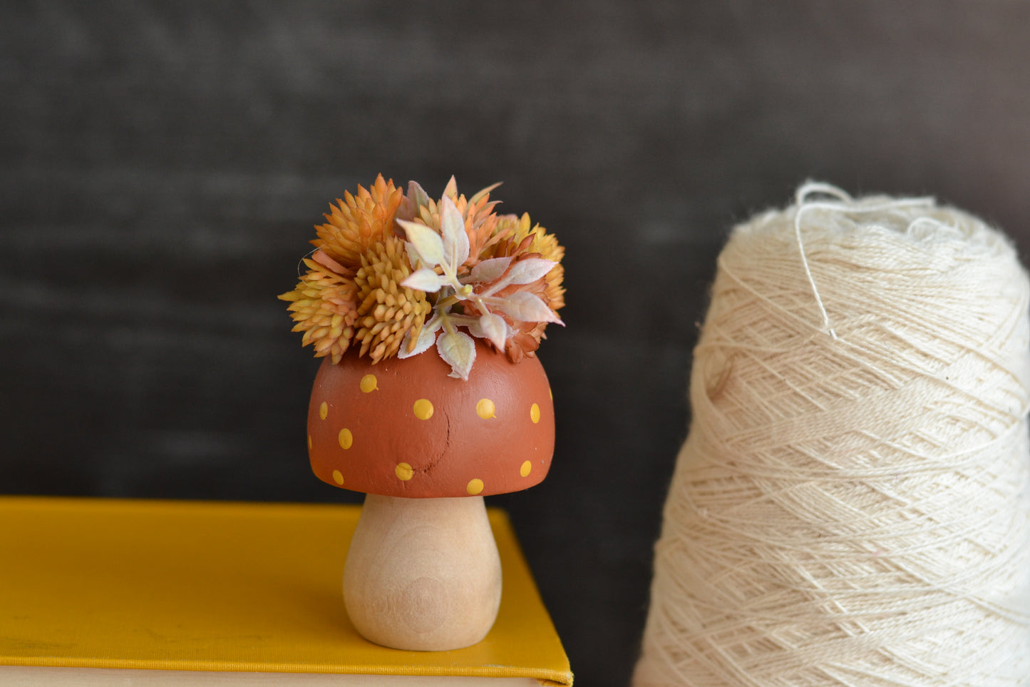 Rust Orange Floral Wood Mushroom - F19